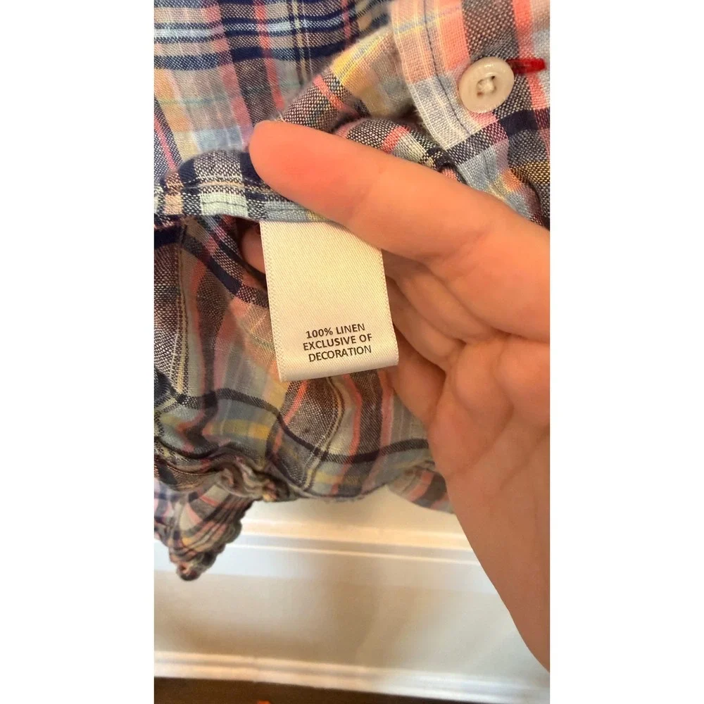 Cremieux Classics Mens XXL Short Sleeve 100% Linen Plaid Button Down Shirt Multi